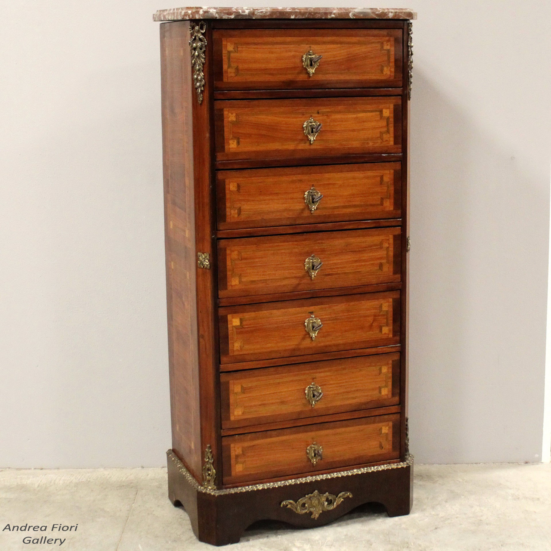 Antique Napoleon III marquetry chest of drawers - 19th century